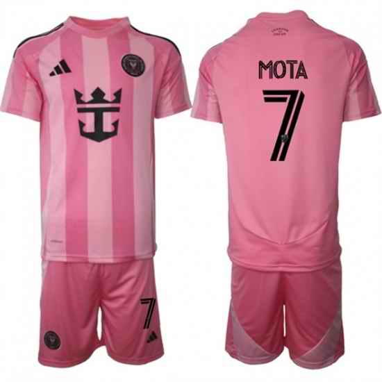 Men Inter Miami CF 7 Jean Mota 25 26 Pink Home Soccer Jersey Suit